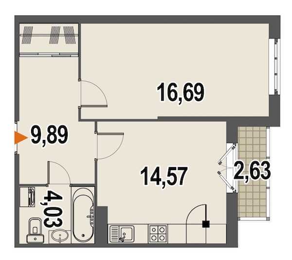Однокомнатная квартира в Инвестторг: площадь 46.1 м2 , этаж: 3 – купить в Санкт-Петербурге